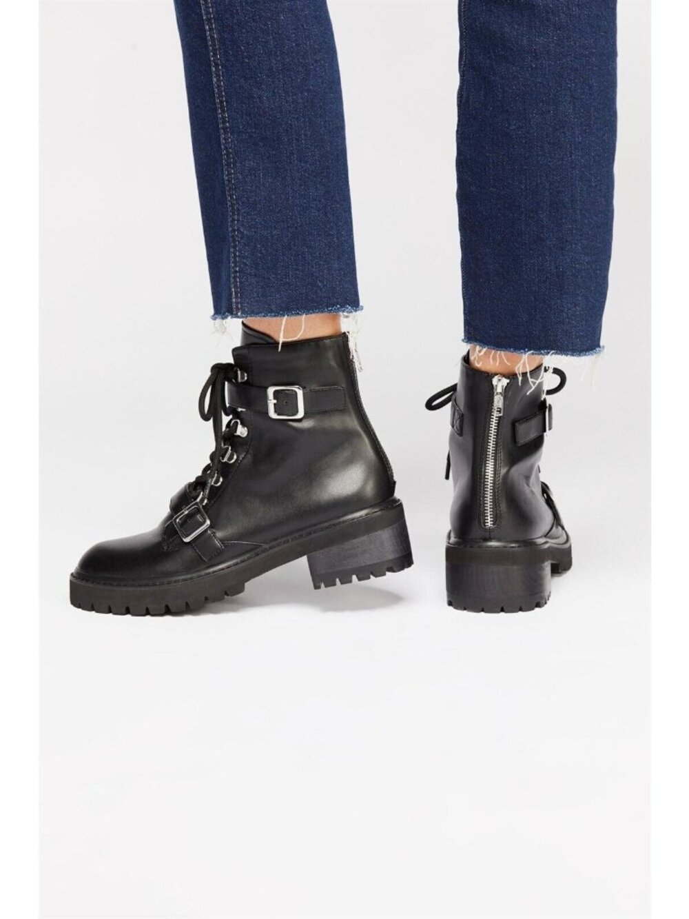 Free People Combat Lace Up Boots Vegan Black Women Size 5 Farylrobin New in Box - Picture 2 of 2